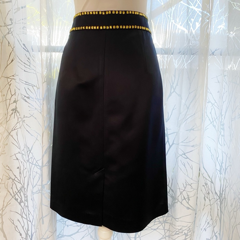 RED VALENTINO YELLOW GOLD BEJEWELED RHINESTONE BOW WAISTBAND BLACK SILK SKIRT - Picture 5 of 12